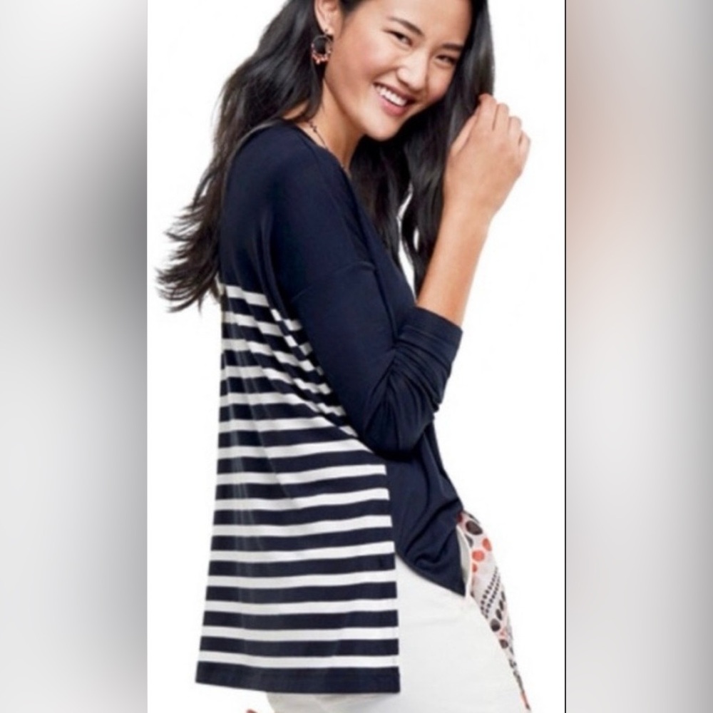 CAbi Navy Blue Striped Lighthouse V-Neck Long Sleeve Tunic Size Medium